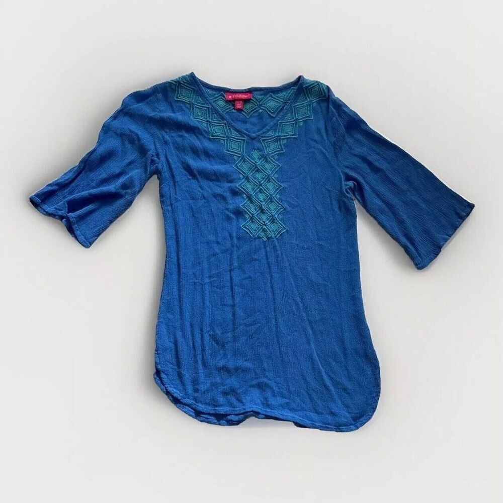 LILLY PULITZER for Target Top Size XS Blue Half Sleeve Embroidered Tunic‎ Boho